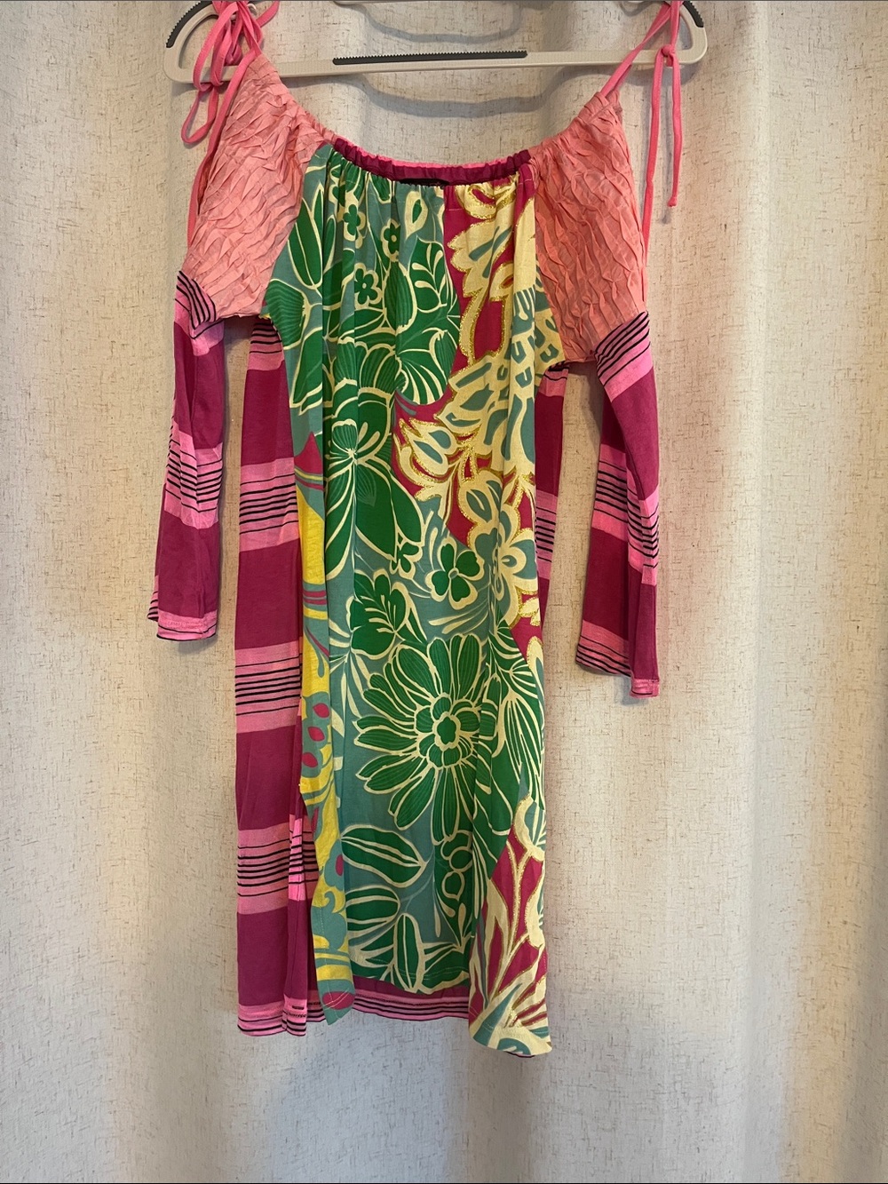 Custo Barcelona Floral Patchwork Dress in Pink & Green